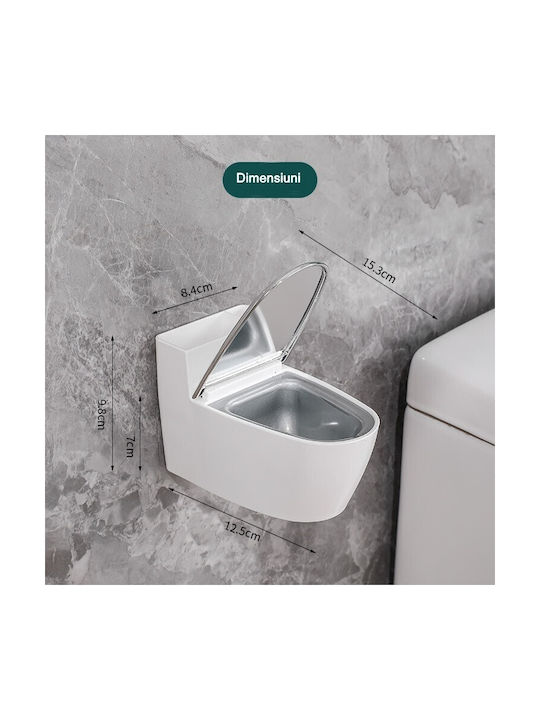 Cenușare Creativă Formă De Toaletă Capac Argintiu Material Oțel Inoxidabil Abs 12.5 X 9.8 X 8.4 Cm Montare Adezivă Independentă Baie Bucătărie Balcon Argintiu