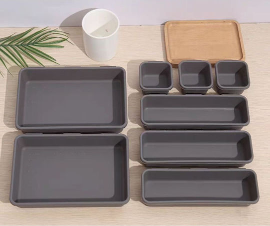 Set 8 Cutii Depozitare Sertar Cosmetice Ustensile Bucătărie Textile Plastic Gri Alista Home 23.5 X 16 Cm
