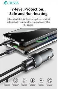 Devia Metal Car Charger 48W 3A Fast Charging with Ports 1xUSB 1xType-C with Type-C Cable Gray Colour
