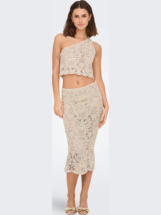 Alberte Women's Crop Top Cotton with One Shoulder Sheer Pink