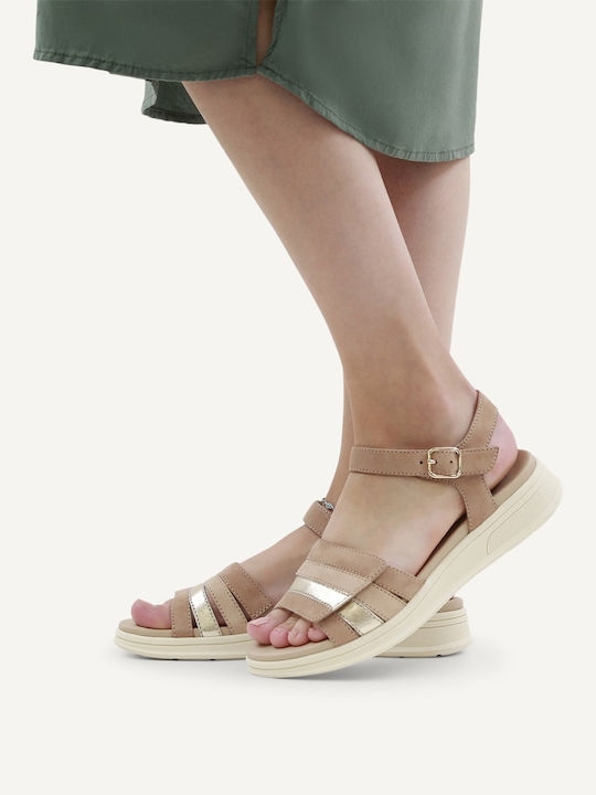 Leather Women's Flat Sandals Beige