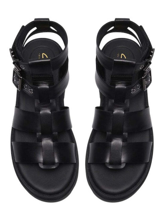 Cove Leder Damen Anatomisch Gladiator Sandalen Schwarz