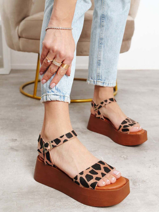 Μπεζ Cow Πλατφόρμες Ιδιαίτερο Print Pattern