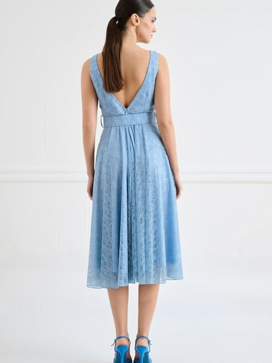 Summer Midi Dress for Wedding Christening with Lace Light Blue