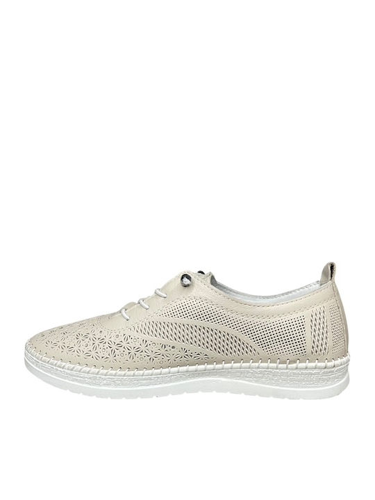 Leather Women's Moccasins In Beige Colour