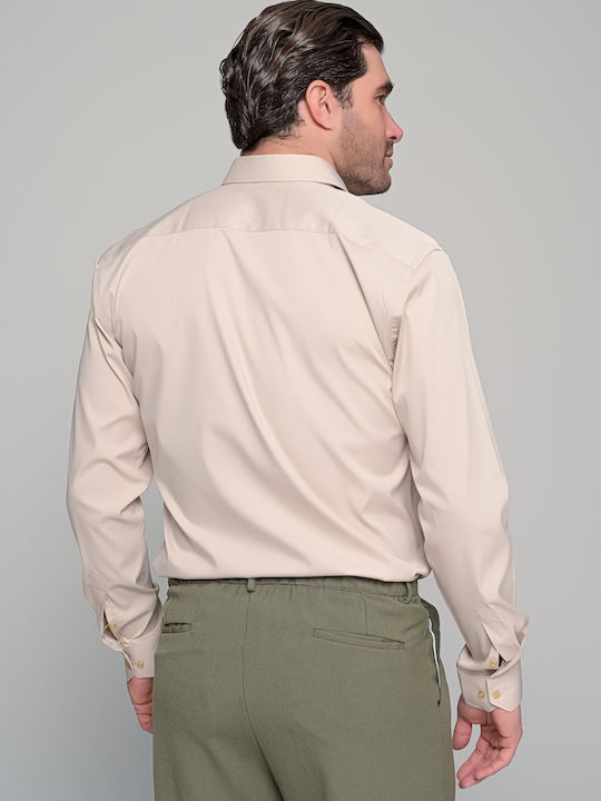 Langärmeliges Herrenhemd in Normale Passform Beige