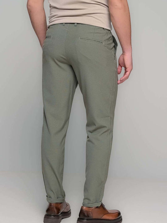 Elastic Trousers in Straight Leg Style Khaki