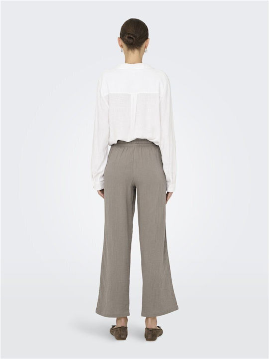 Women's Pantaloons with Rubber Band in Wide Leg Style Brown