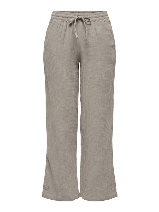 Women's Pantaloons with Rubber Band in Wide Leg Style Brown