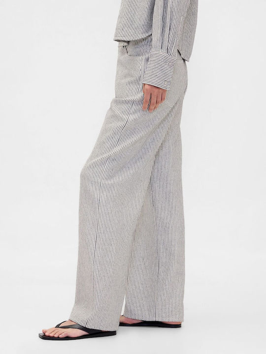 Дамски Ленен Панталон На Райета Off White Stripe