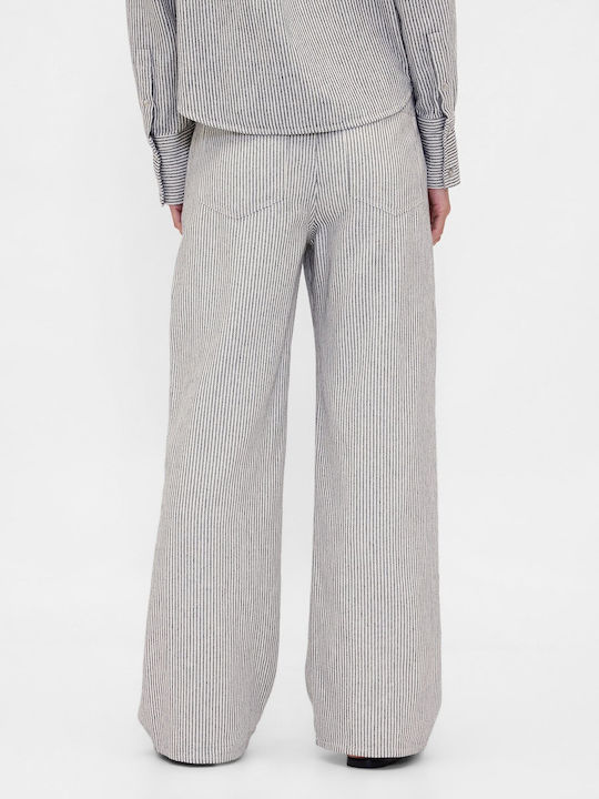 Дамски Ленен Панталон На Райета Off White Stripe