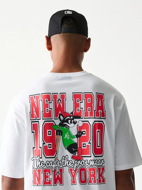 New Era Baseball Cat Character Graphic White Oversized T-shirt