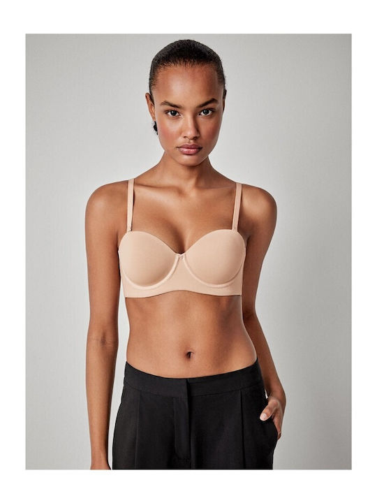 Nude Strapless Bra with Light Padding and Underwire