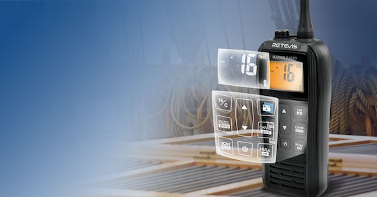 Retevis RM22 Kabelloser CB- und Zwei-Wege-Funkgerät VHF Marine 6W mit Monochrom-Display