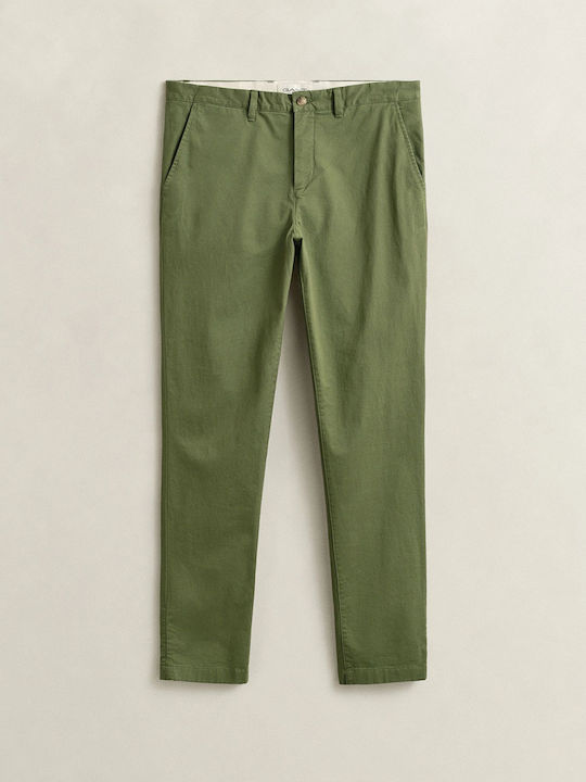Chino Elastic Trousers in Slim Fit Dark Green
