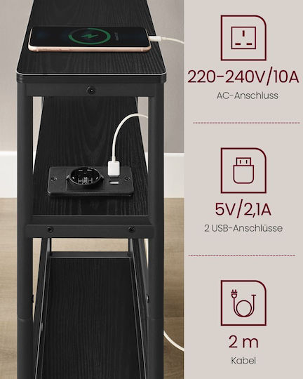 Правоъгълна Странична Маса Дървена Ebony Black Ш18xД45xВ58см