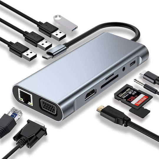 USB-C Docking Station with HDMI 4K PD Ethernet and 2 Monitor Connection Gray (ED468)