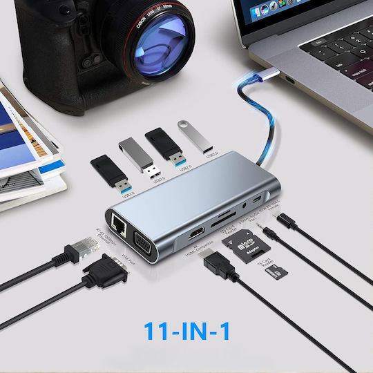 USB-C Docking Station with HDMI 4K PD Ethernet and 2 Monitor Connection Gray (ED468)
