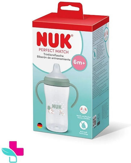 Nuk Cup Εκπαιδευτικό Μπιμπερό Πλαστικό με Λαβές Πράσινο για 6m+ 260ml