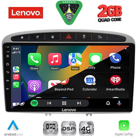 Lenovo Автомобилна Аудио Система за Peugeot 308 / RCZ 2007-2012 (Bluetooth/USB/Вграден Wi-Fi/GPS/Apple CarPlay/Android Auto) с Touch Screen 9"