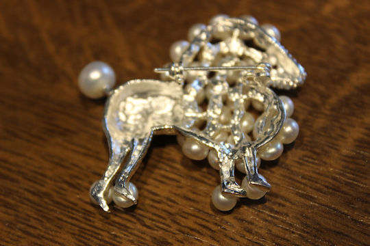 Pudel Brosche Silber Natürliche Perlen Granat 925
