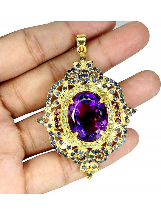 Atemberaubender 925 Silber Anhänger Natürlicher Amethyst Peridot Saphire Granate