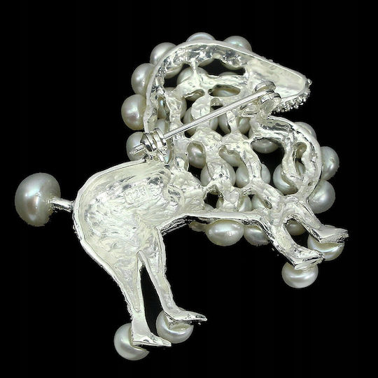 Brooch Silver Natural Pearls Garnet Poodle 925