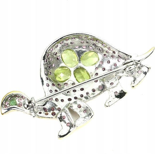 Silver Turtle Brooch Garnets Olivines Emerald 925