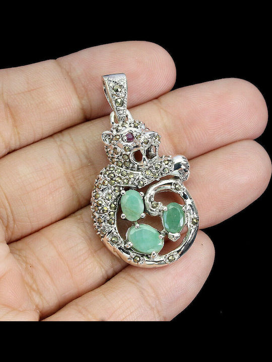 Silver Pendant Rubies Marcasites Emeralds Tiger Eye Silver Pendant Rubies Marcasites Emeralds Tiger Eye