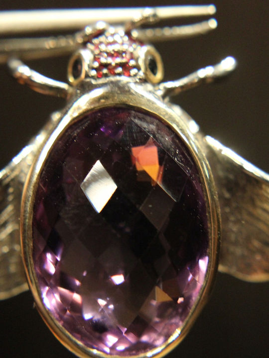 Artistic Silver Pendant Amethyst Garnets Bow Tie