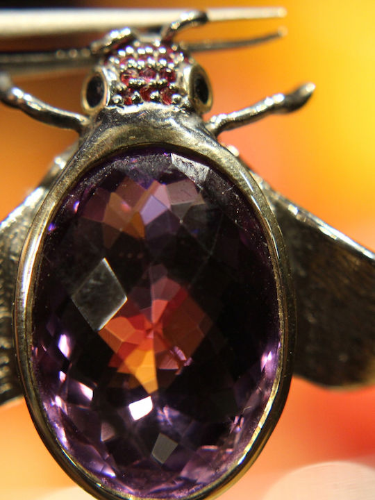 Artistic Silver Pendant Amethyst Garnets Bow Tie