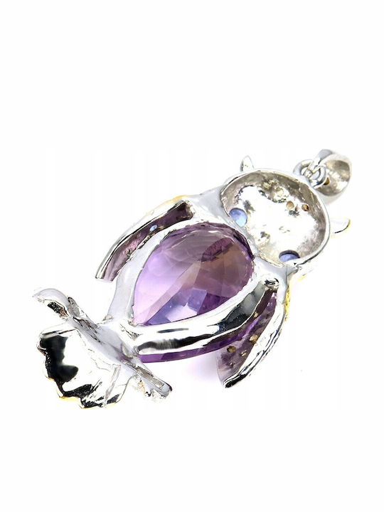 Silver Pendant Natural 22.82ct Amethyst Owl Silver Pendant Natural 22.82ct Amethyst Owl