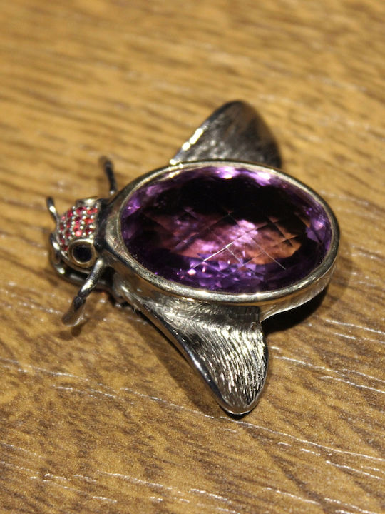 Artistic Silver Pendant Amethyst Garnets Bow Tie