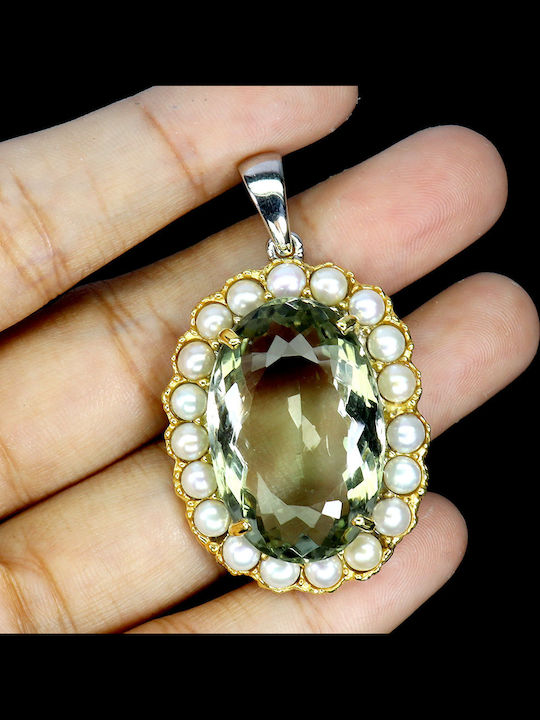 Songea Silber Anhänger Natürliche 29ct Prasiolith Grüne Amethyst Perlen Schön