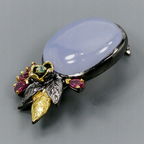 Artistic Brooch 26ct Chalcedony Sapphire Tourmaline
