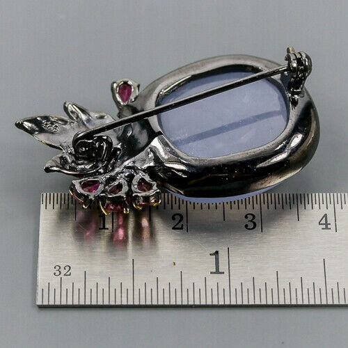 Artistic Brooch 26ct Chalcedony Sapphire Tourmaline