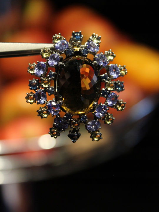 Silver Pendant Natural Citrine Tanzanite Kyanite Tourmalines