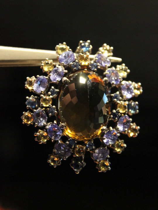 Silver Pendant Natural Citrine Tanzanite Kyanite Tourmalines