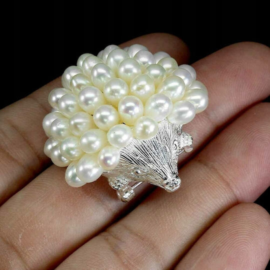 925 Silber Brosche Natürliche Barockperle Igel