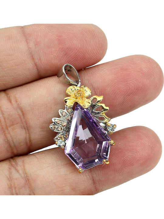 Silver Pendant Natural Amethyst Tanzanite 925 Silver Pendant Natural Amethyst Tanzanite 925
