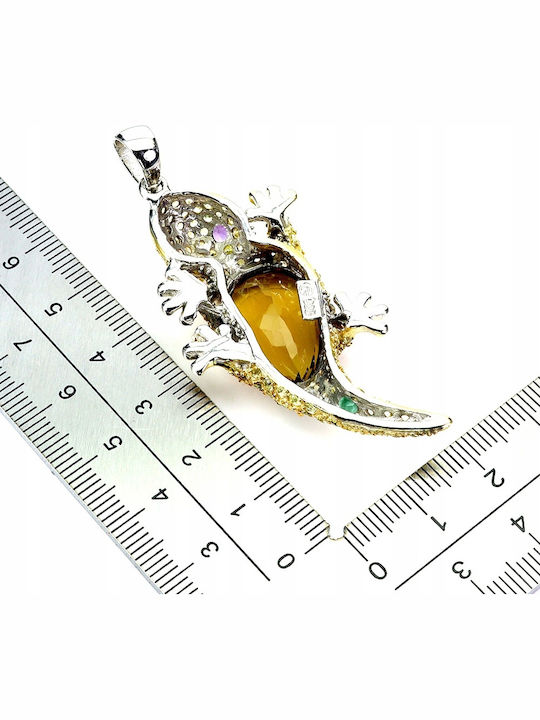 Lizard Pendant 27ct Synthetic Citrine Emeralds Amethysts Olivines 925 Lizard Pendant 27ct Synthetic Citrine Emeralds Amethysts Olivines 925