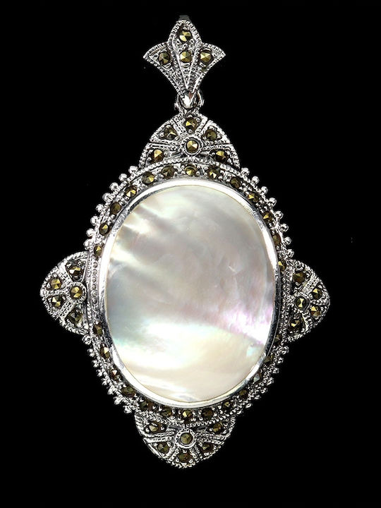 925 Silver Pendant Stunning Natural Mother Pearl Marcasites 925 Silver Pendant Stunning Natural Mother Pearl Marcasites