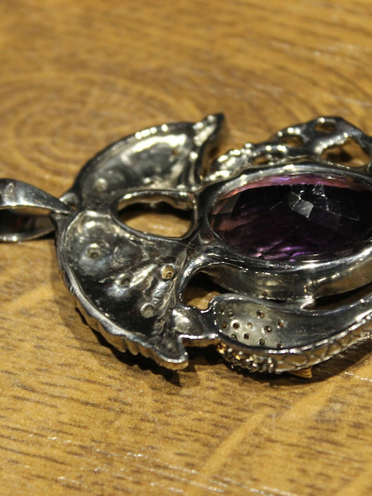 Artistic Fish Pendant Silver Amethyst Sapphires Diopsides