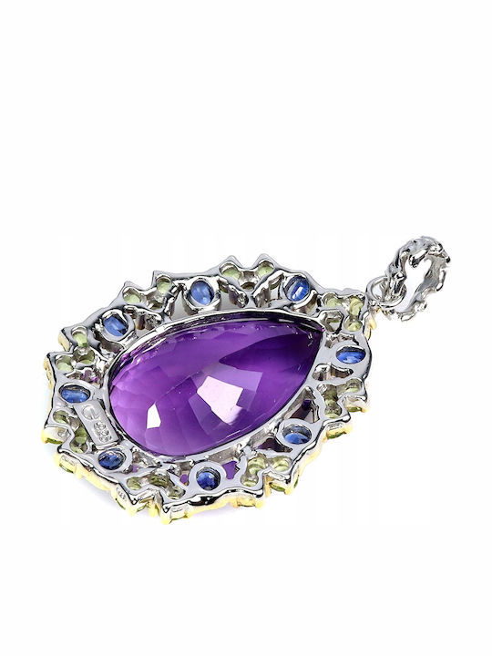 Spectacular Silver Pendant Natural 47ct Amethyst Olivine Kyanite Spectacular Silver Pendant Natural 47ct Amethyst Olivine Kyanite