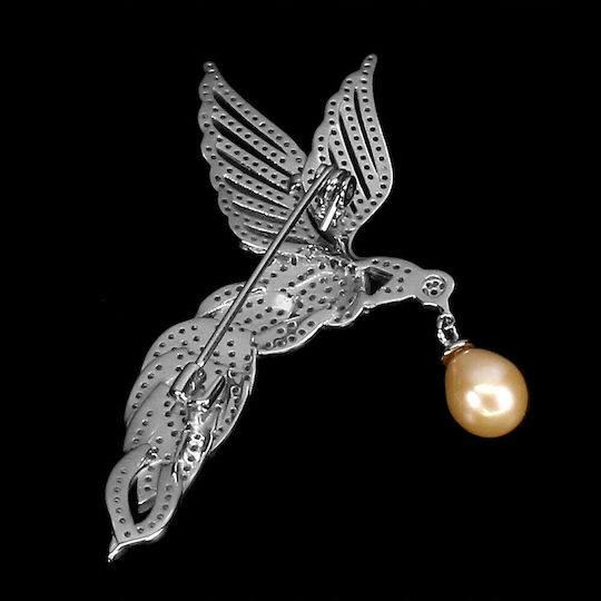 925 Argint Brosă Perlă Crem Naturală Zircon Pasăre