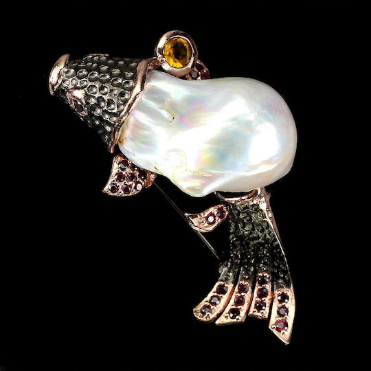 925 Silver Brooch Natural Baroque Pearl Fish