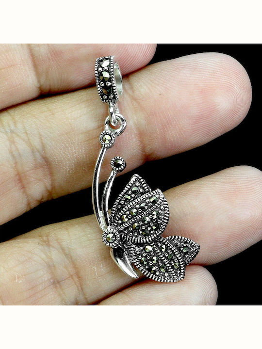 925 Silver Pendant Delicate Natural Marcasite Butterfly