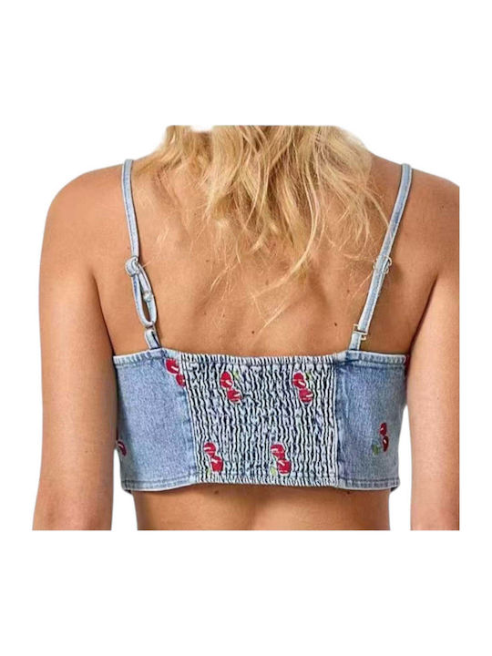 Women's Crop Cotton Top with Spaghetti Straps Blue