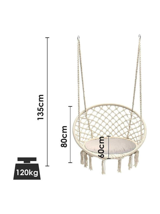 Leagăn suspendat fotoliu material textil Bej L60xL80xH120cm