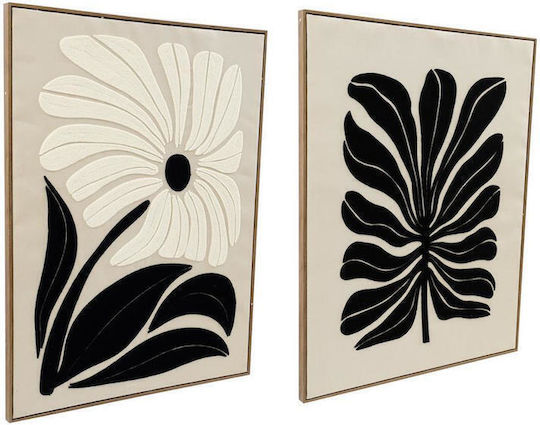 Stoffrahmen Blumen Schwarz-Weiß 60x80